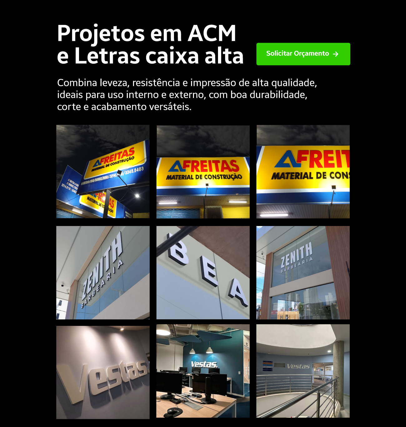 Fachadas em ACM e letras caixa alta para empresas. Solicite orçamento via WhatsApp e valorize sua marca.